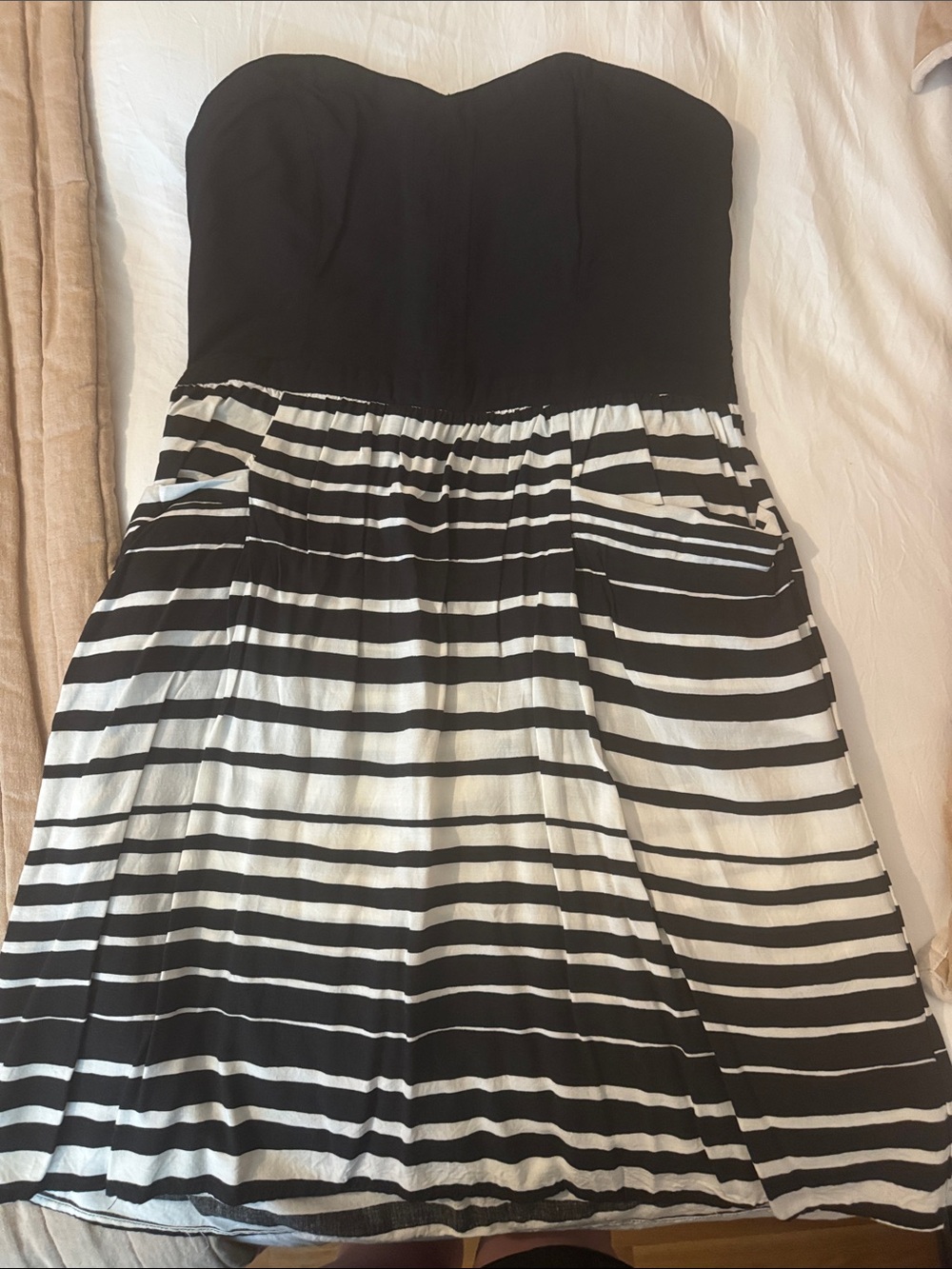 NWOT Strapless Black & White Striped Dress